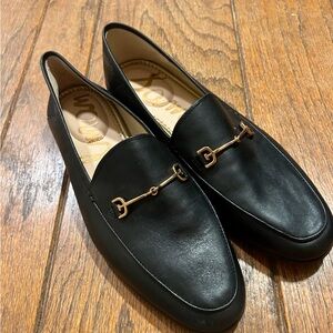 Black Leather Loafers with Gold Accent